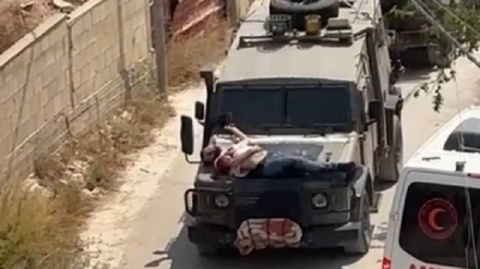 اقدام غیرانسانی ارتش اسرائیل در استفاده از جوان مجروح فلسطینی به عنوان سپر انسانی