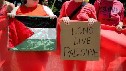 Պաղեստինի աջակիցները Սպիտակ տան դիմաց մարդկային կարմիր գիծ են կազմել
