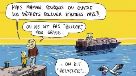 Satire politique contemporaine|Trafic de déchets vers l’Afrique