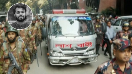 ময়নাতদন্তের জন্য সোহরাওয়ার্দী হাসপাতালের মর্গে হাদির মরদেহ