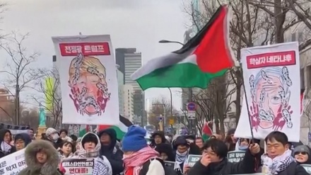 韩国民众举行示威支持加沙