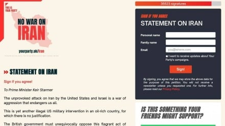 طومار حزب انگلیسی خطاب به کی‌یر استارمر برای توقف تهاجم آمریکا و اسرائیل ضد ایران