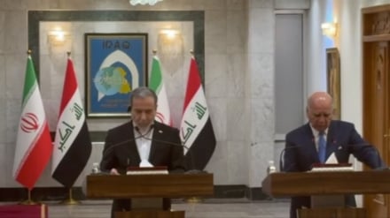 وزیر امور خارجه ایران در کنفرانس خبری با همتای عراقی: طرف‌ها در ترتیبات ایران در تنگه هرمز دخالت نکنند